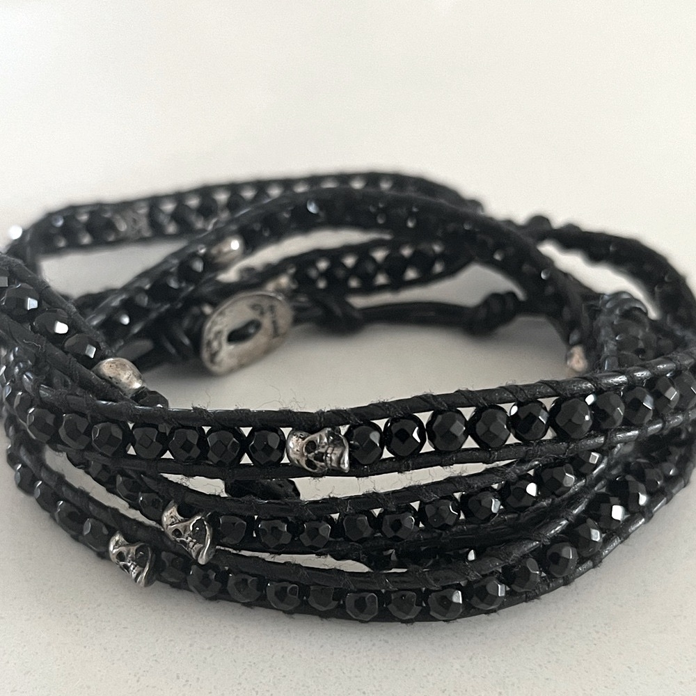 Chan Luu Black Beaded Skull Wrap Bracelet